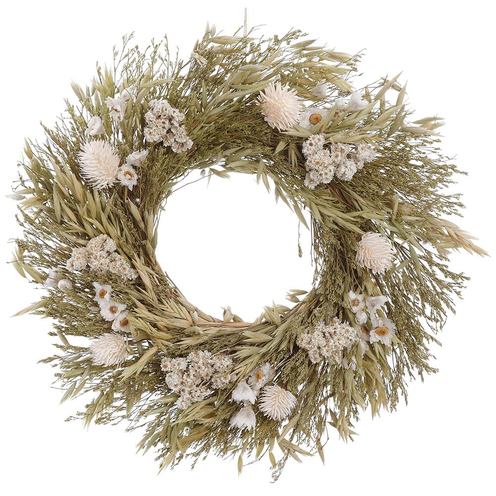 13.5" Preserved Thistle & Daisy Flower Wreath -White - Image 2