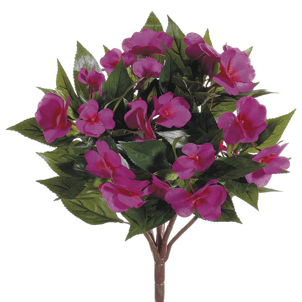 13.5" Silk New Guinea Impatiens Flower Bush -Fuchsia (Pack of 6)