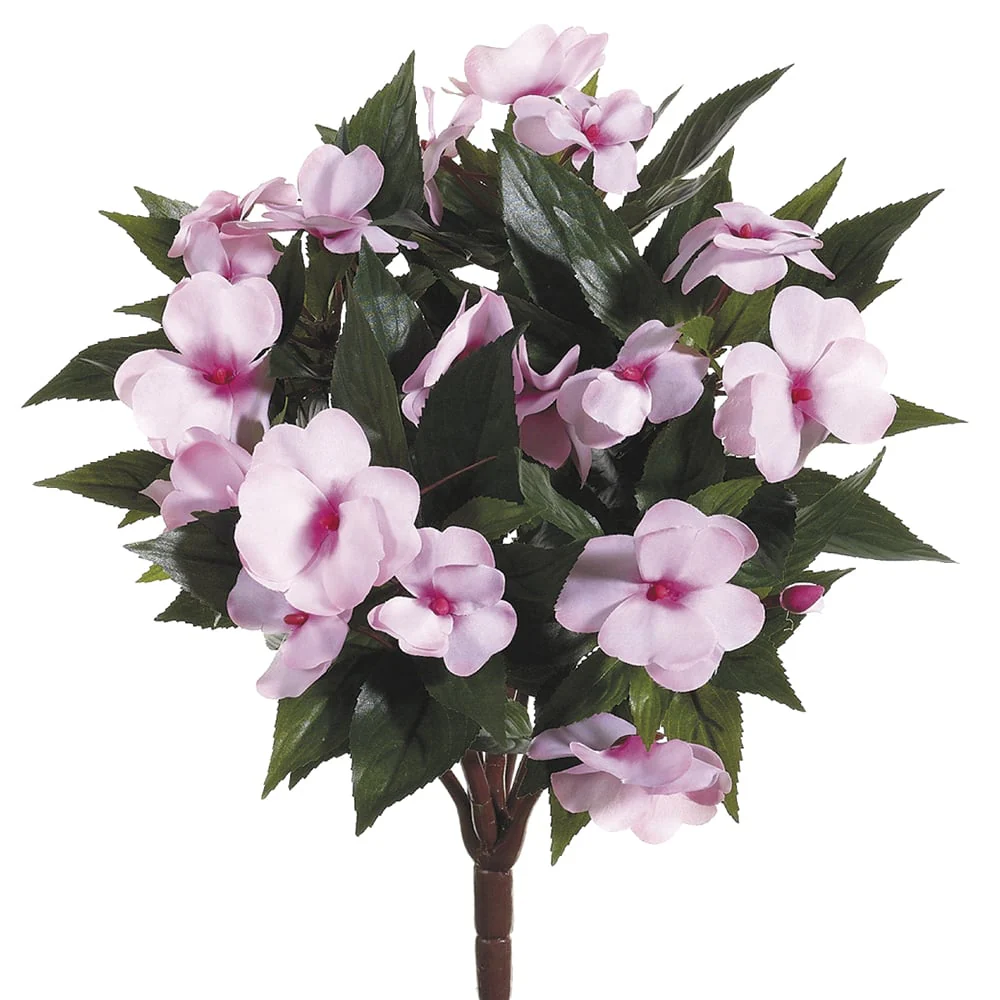 13.5" Silk New Guinea Impatiens Flower Bush -Light Pink (Pack of 6)