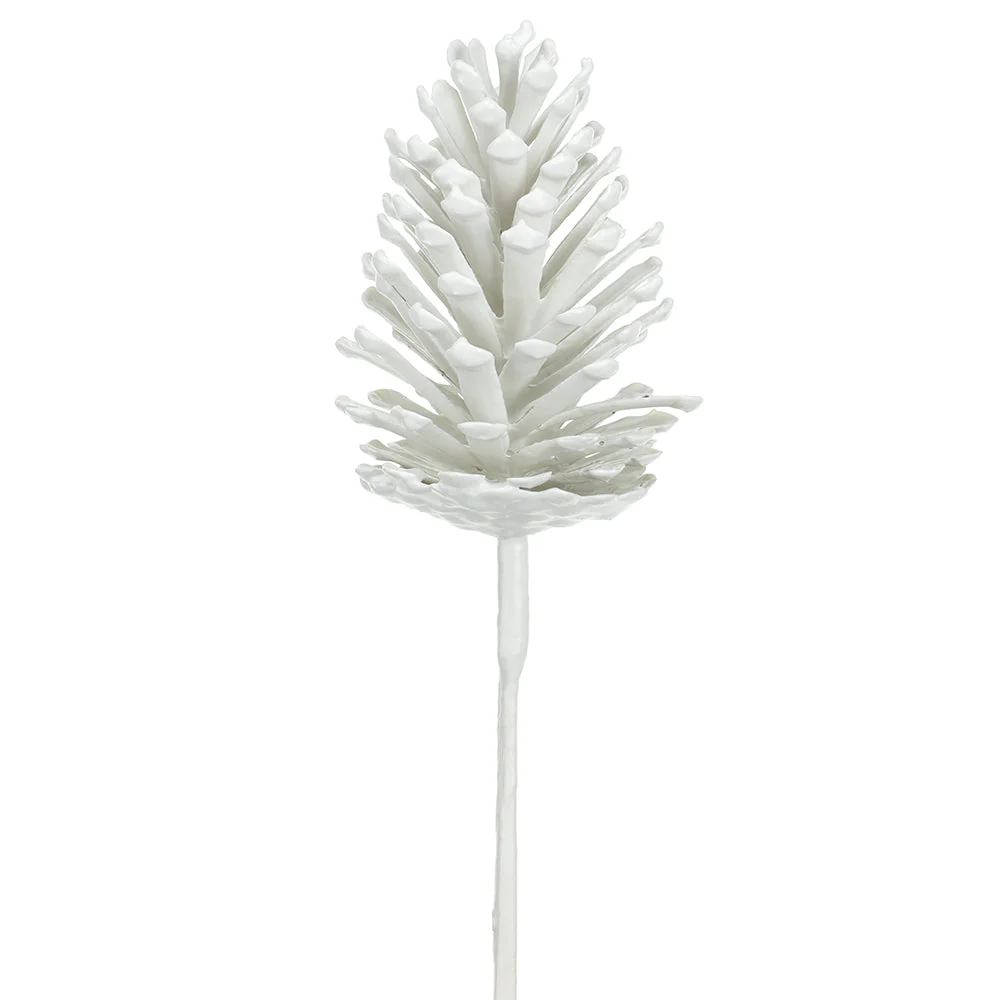 13" Artificial Plastic Pinecone Stem Pick -White (Pack of 12)