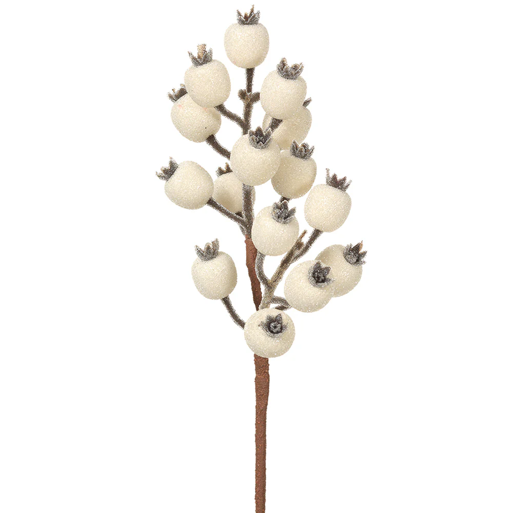 13" Artificial Rosehip Berry Stem -White (Pack of 24)