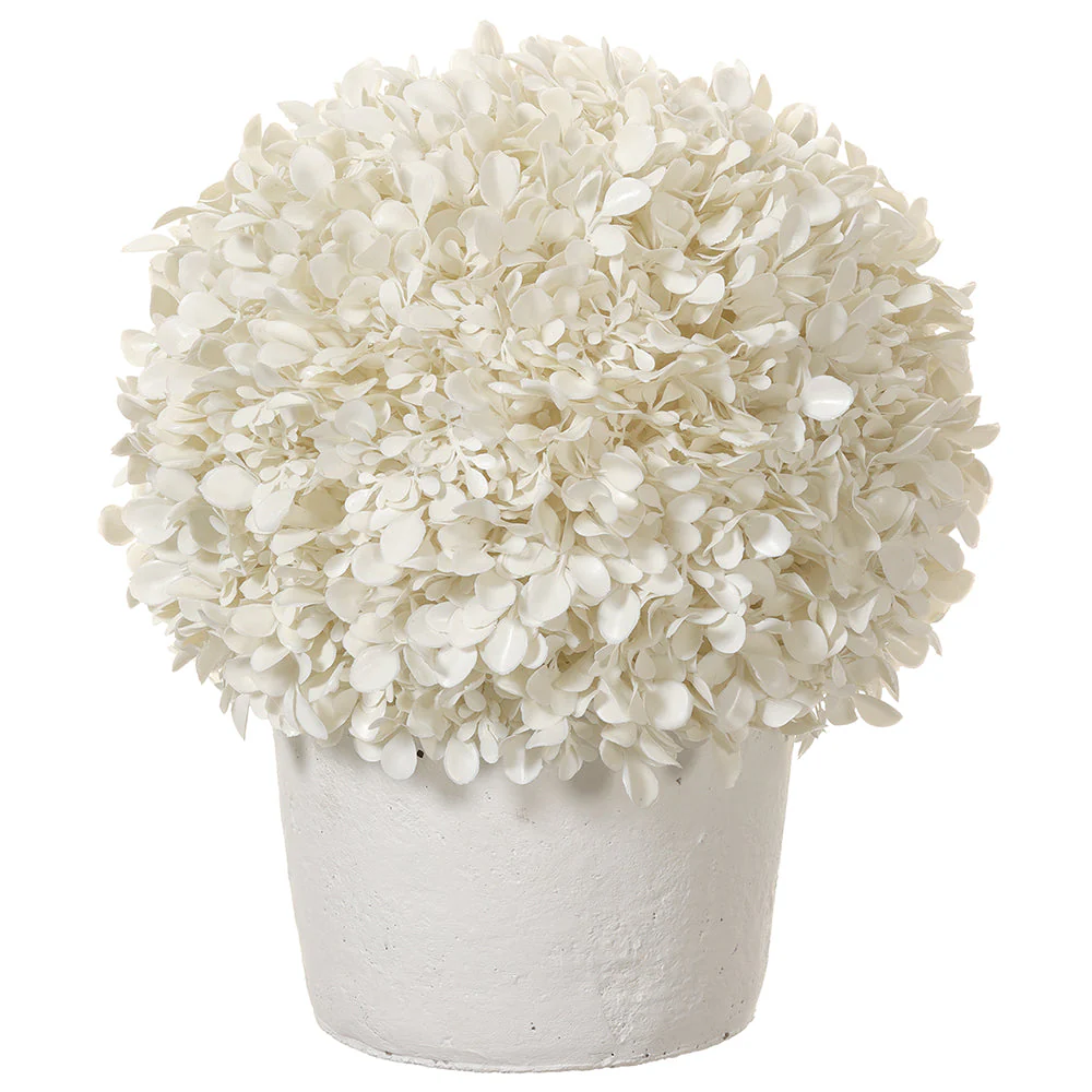13" Boxwood Ball-Shaped Artificial Topiary w/Clay Pot -White (Pack of 2)