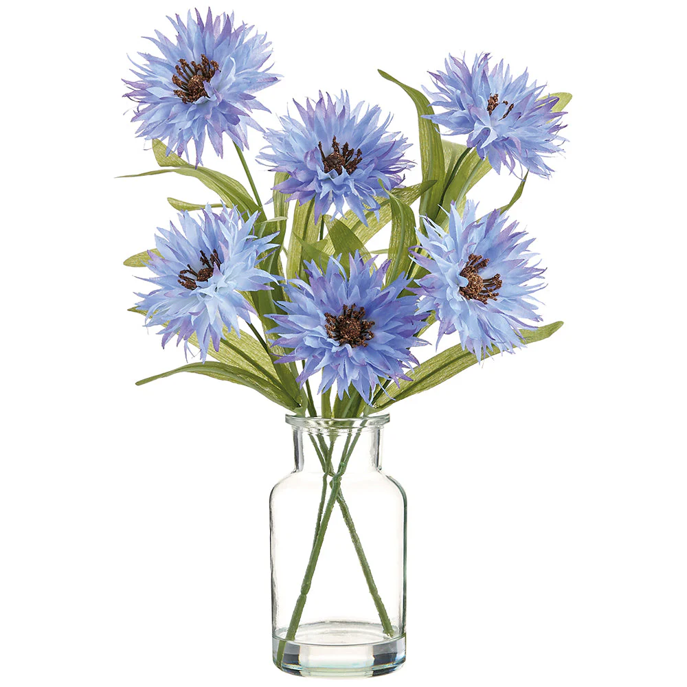 13" Cosmos Silk Flower Arrangement w/Glass Vase -Blue/Delphinium (Pack of 6)