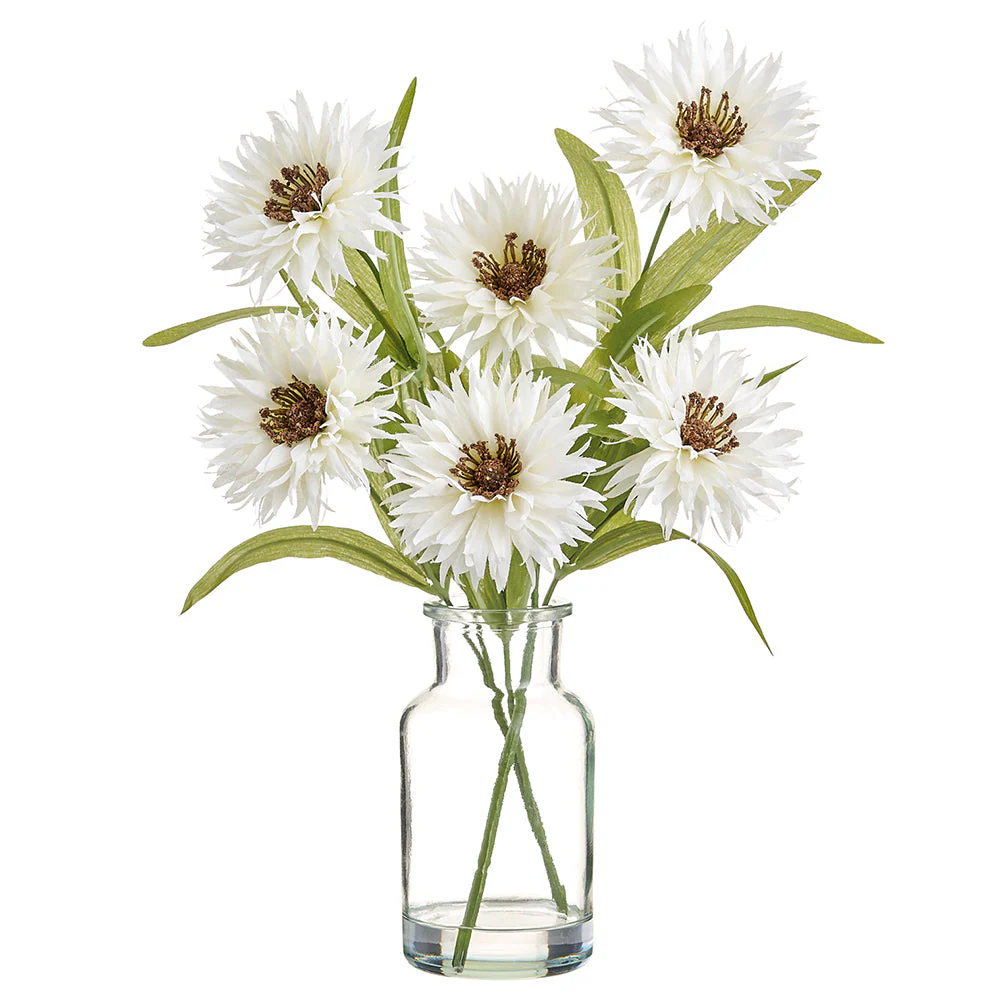 13" Cosmos Silk Flower Arrangement w/Glass Vase -White (Pack of 6)