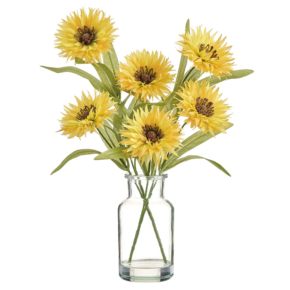 13" Cosmos Silk Flower Arrangement w/Glass Vase -Yellow (Pack of 6)