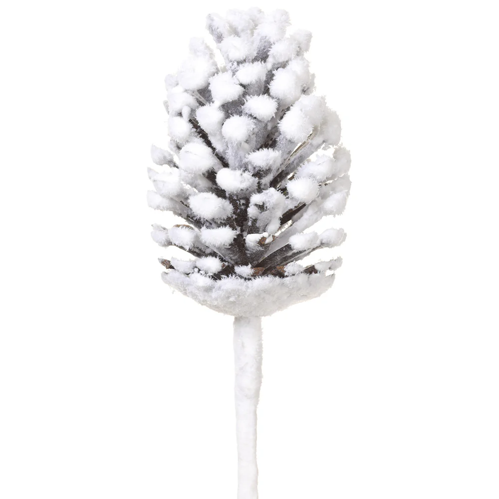 13" Flocked Artificial Plastic Pinecone Stem Pick -Brown/White (Pack of 24)