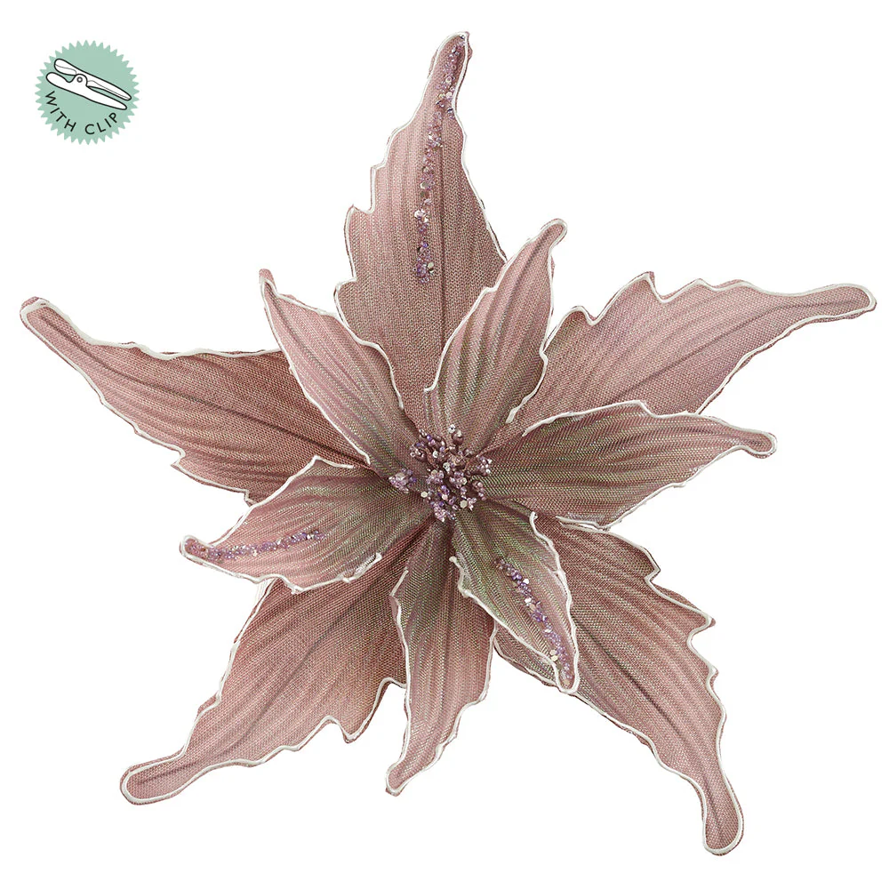 13" Glittered Artificial Poinsettia Clip-On Flower -Lavender (Pack of 12)