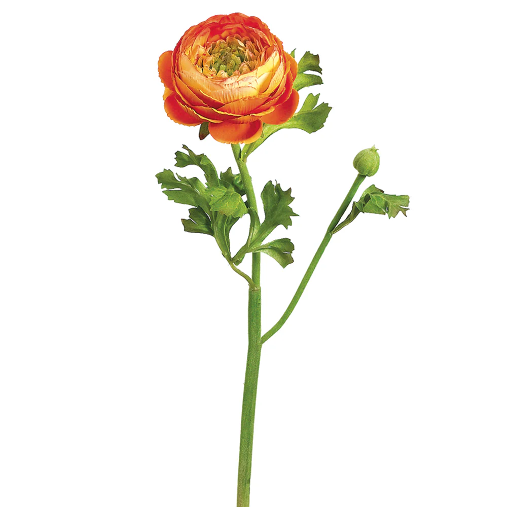 13" Hand-Wrapped Silk Ranunculus Flower Spray -Orange (Pack of 12)