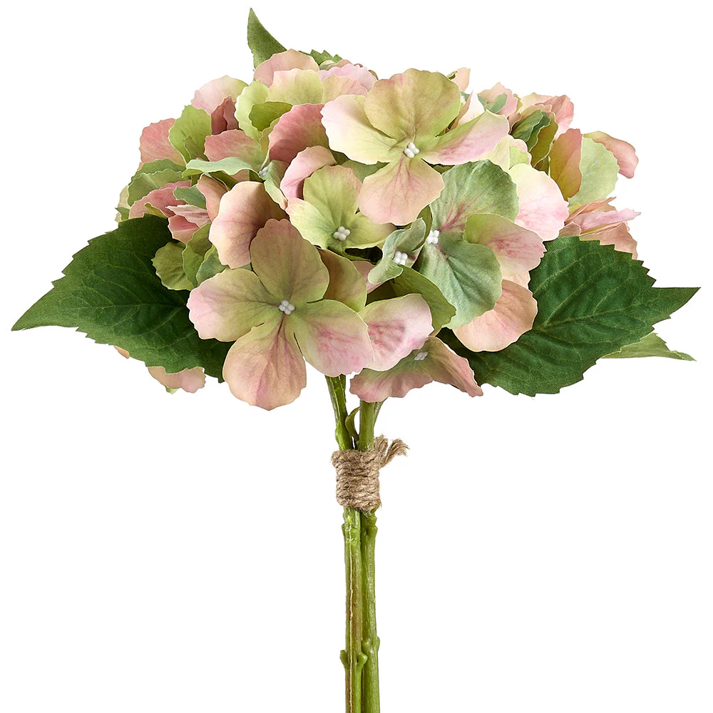 13" Hydrangea Silk Flower Stem Bundle -Pink/Green (Pack of 12)