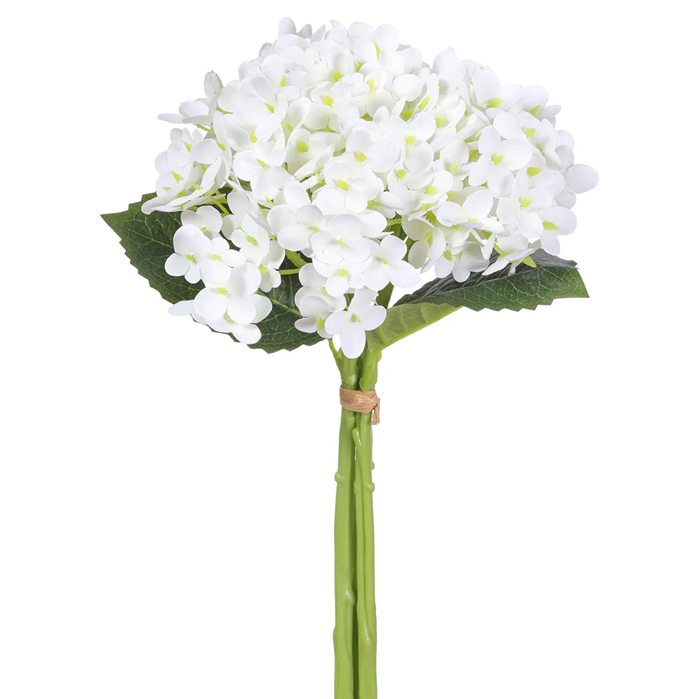 13" Hydrangea Silk Flower Stem Bundle -White (Pack of 12)