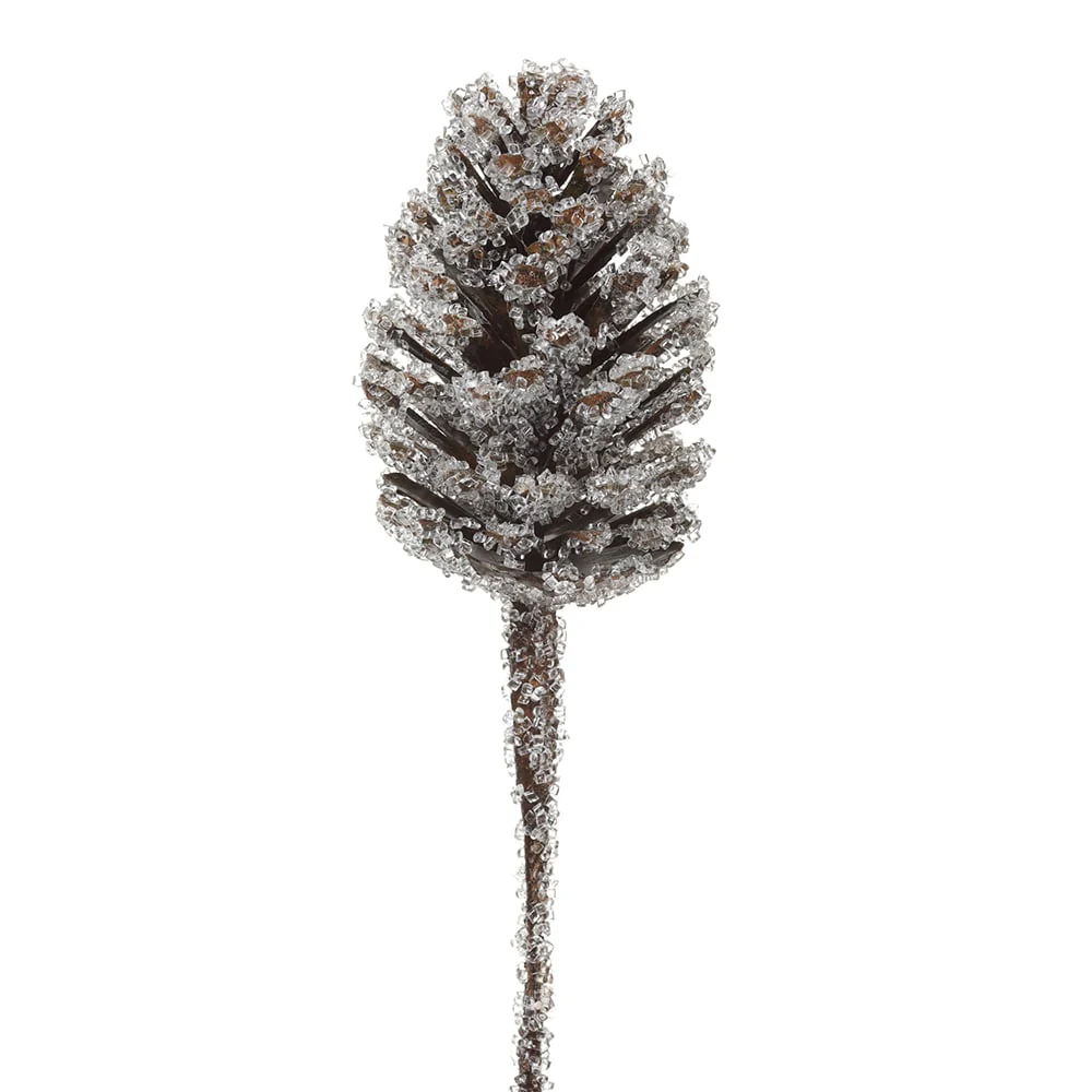 13" Iced Artificial Pinecone Stem -Brown (Pack of 24)