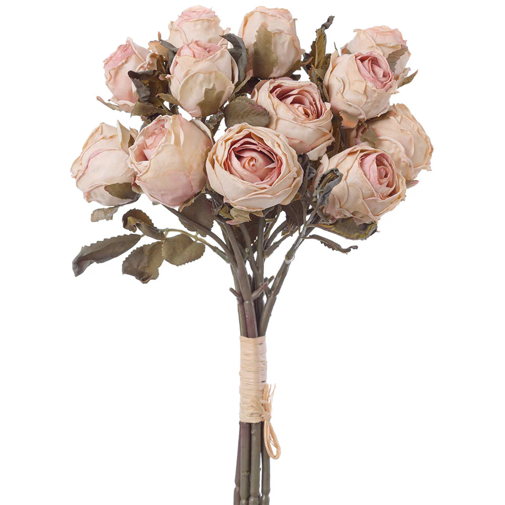 13" Mini Rose Silk Flower Stem Bundle -Lavender/Cream (Pack of 6)