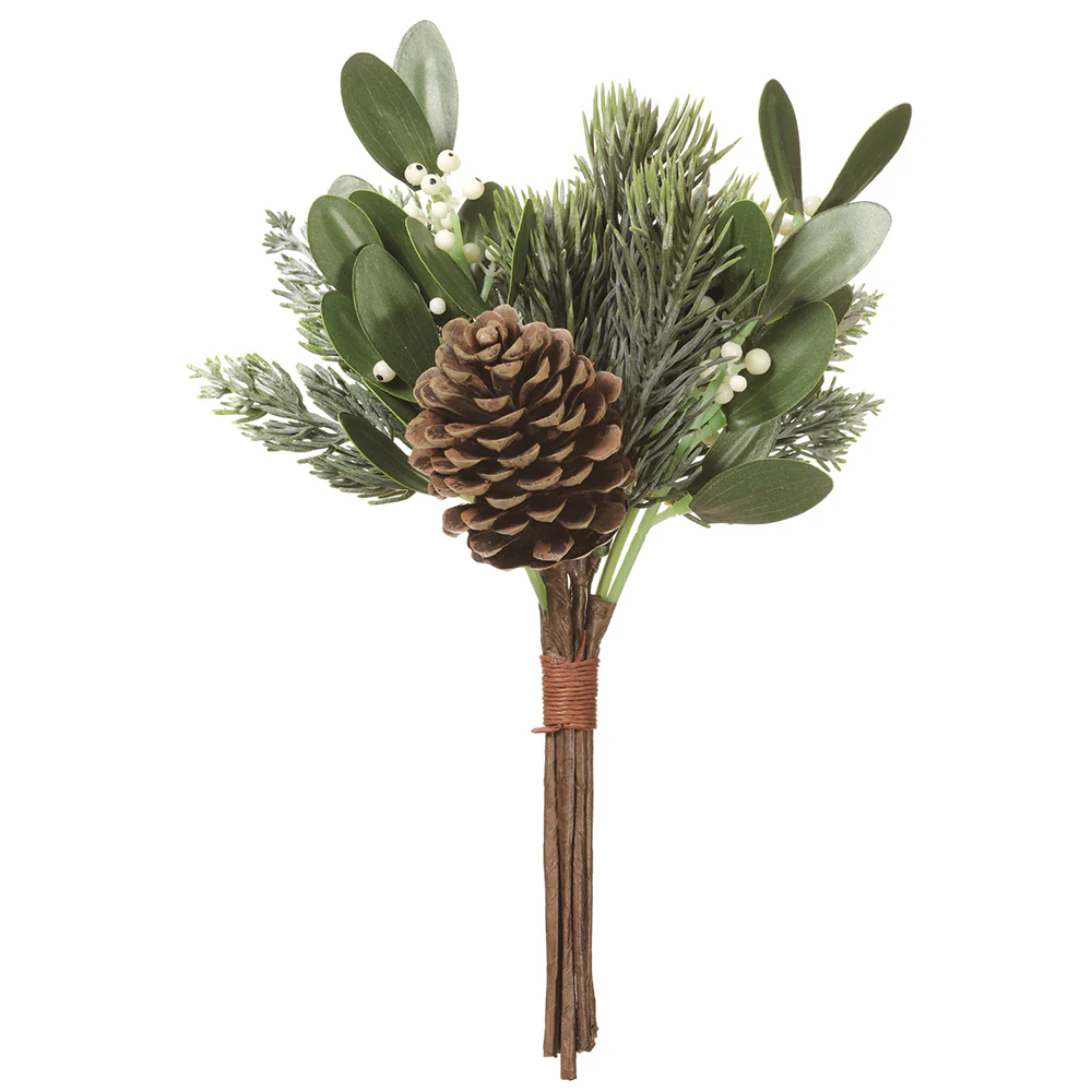 13" Mistletoe, Pinecone & Pine Artificial Stem Bundle -Green (Pack of 12)
