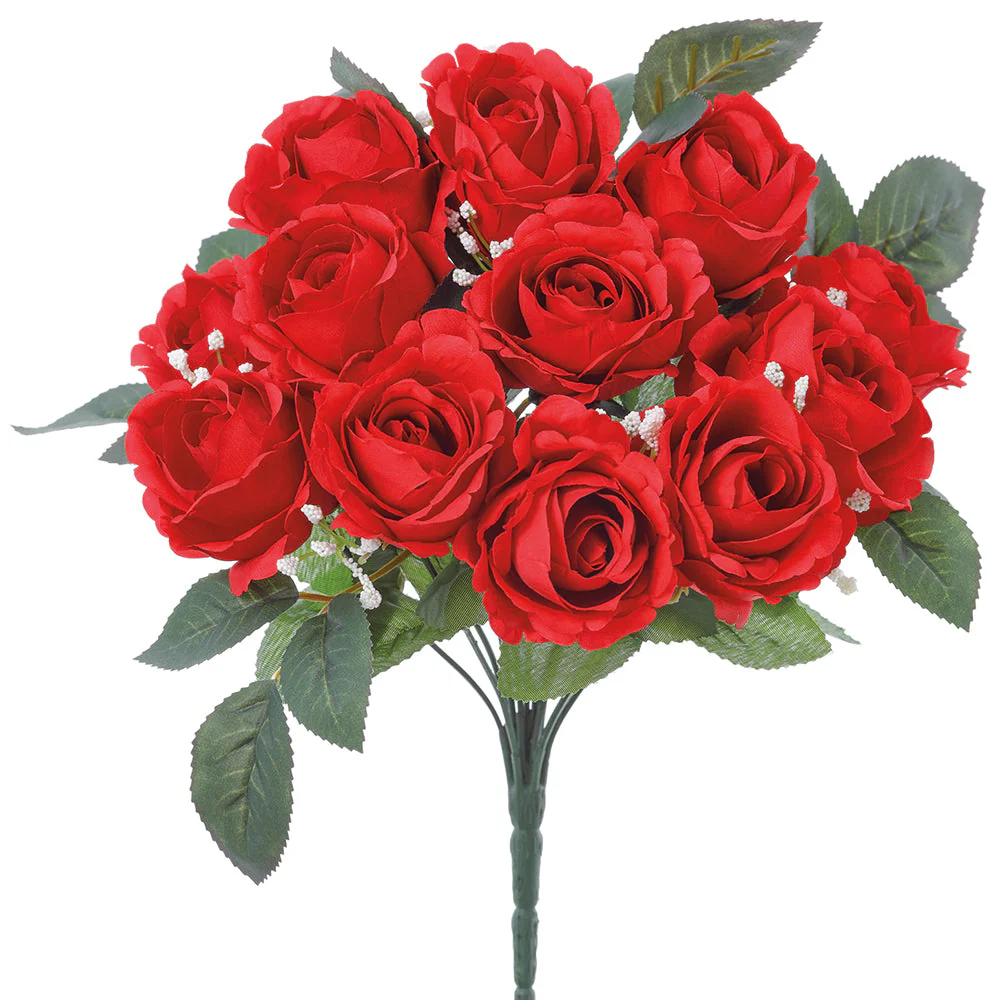13" Rose Silk Flower Bush -Red (Pack of 12)