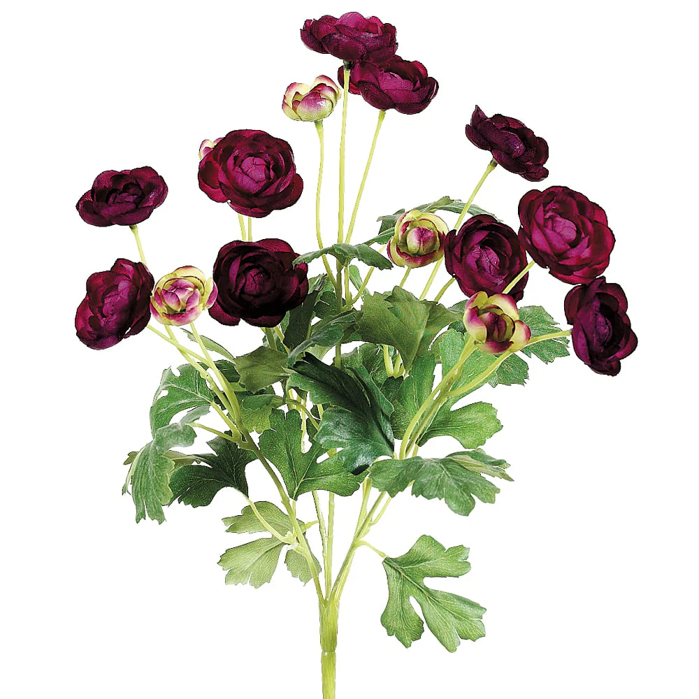 13" Silk Mini Ranunculus Flower Bush -Violet (Pack of 12)