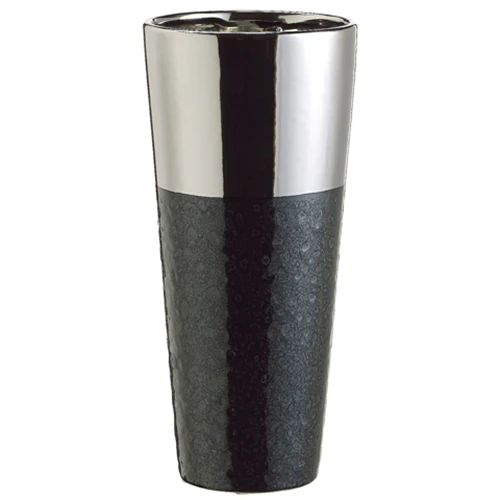 14.25"Hx6.5"W Ceramic Round Pot -Silver/Black