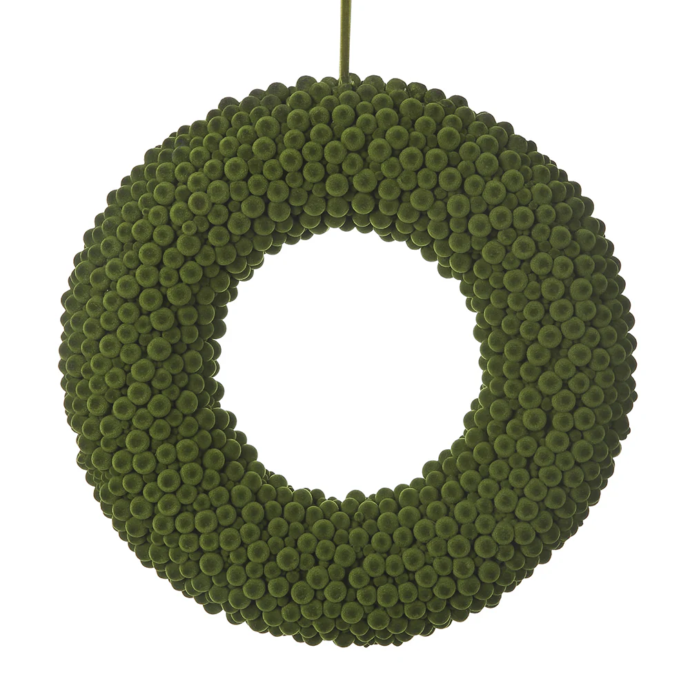 14.5" Artificial Pompon Wreath -Green (Pack of 2)