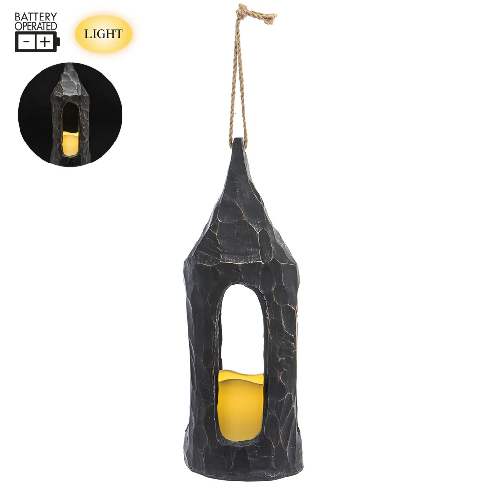 14.5" Battery Operated Halloween Lantern With LED-Light -Black (Pack of 2)
