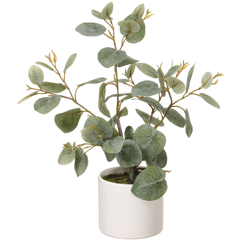 14.5" Eucalyptus Leaf Silk Plant w/Ceramic Pot -Green (Pack of 9)