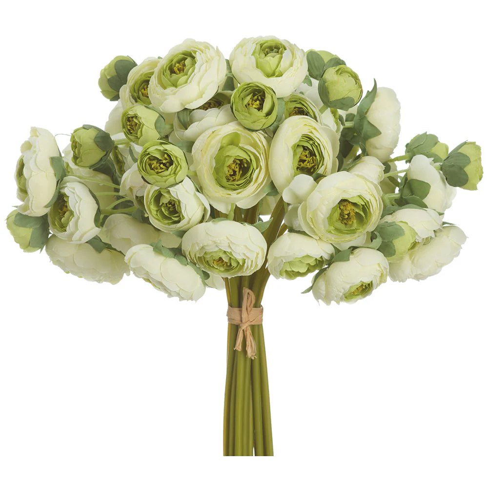 14.5" Ranunculus Silk Flower Bouquet -Cream/Green (Pack of 6)