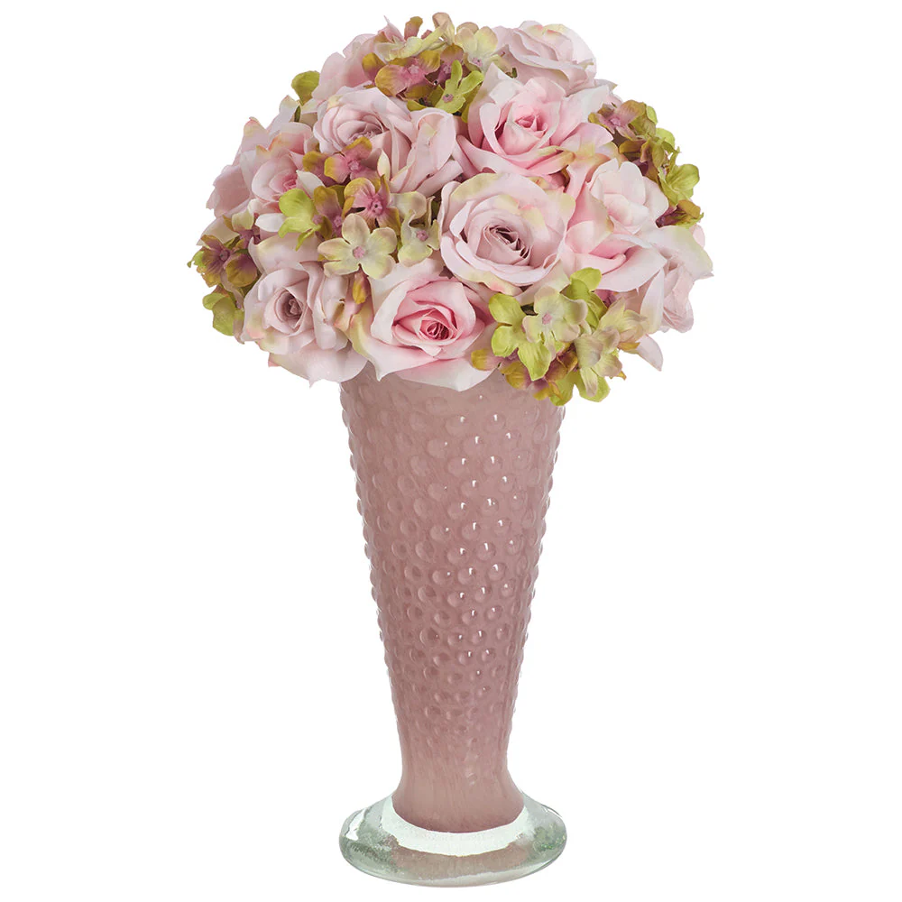 14.5"Hx7.5"W Rose Silk Flower Arrangement w/Glass Vase -Pink/Mauve