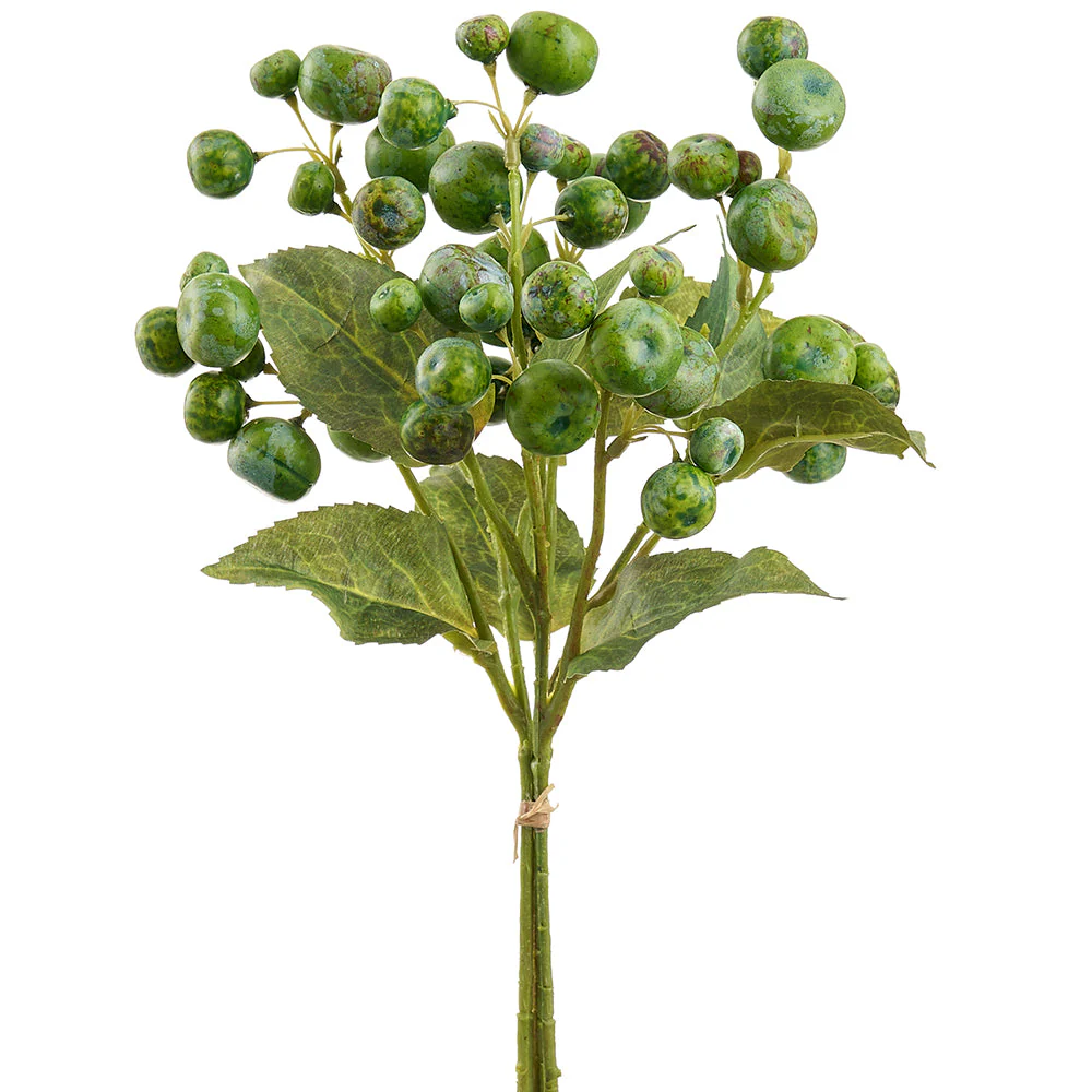 14" Artificial Crabapple Fruit Stem Bundle -Green (Pack of 12)