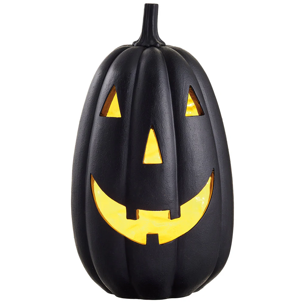 14" Battery Operated Halloween Jack-O-Lantern Pumpkin -Black (Pack of 2)