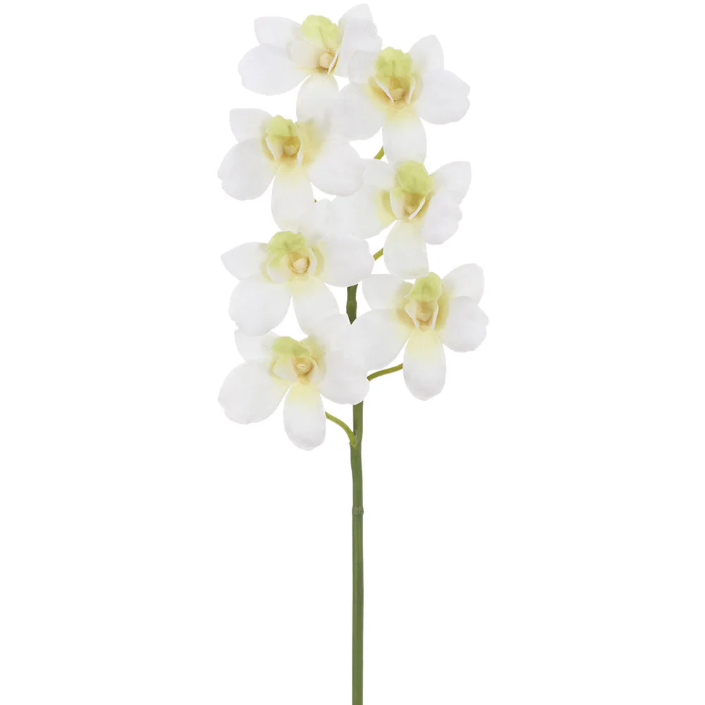 14" Dendrobium Ceasar Orchid Silk Flower Stem -White (Pack of 6)