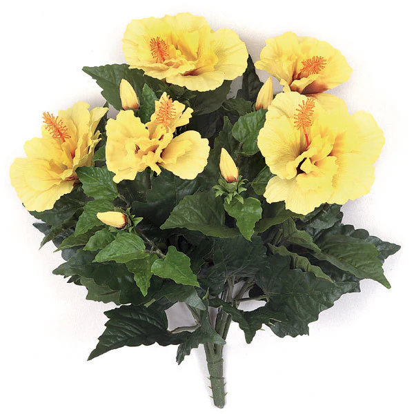 14" IFR Artificial Hibiscus Flower Bush -Yellow (Pack of 6)