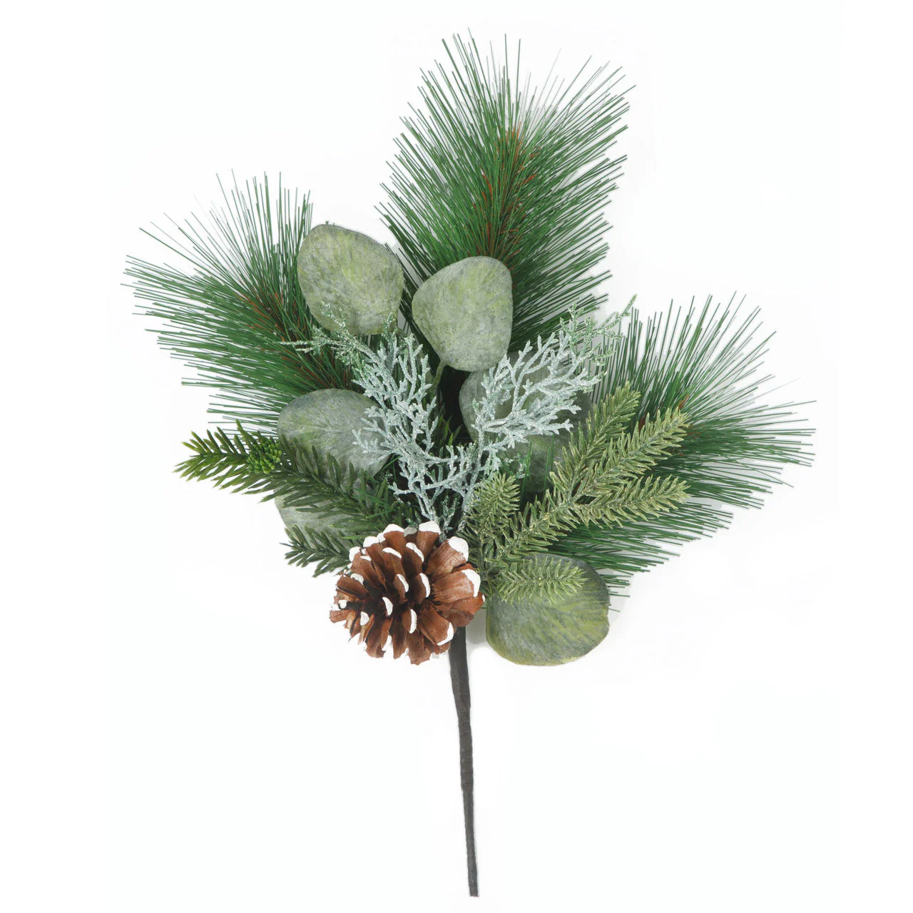14" Mixed Longleaf Pine, Eucalyptus, Pinecone & Juniper Artificial Stem -Green/Brown (Pack of 12)