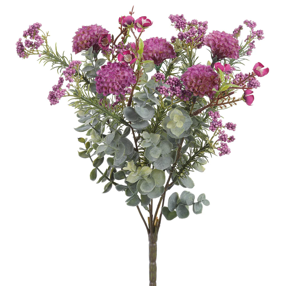 14" Mixed Mini Dahlia & Waxflower Silk Flower Bush -2 Tone Purple (Pack of 12)