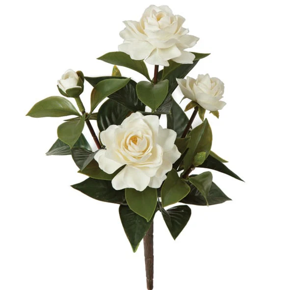 14" Outdoor UV-Proof Artificial Gardenia Flower Bush -White (Pack of 6)