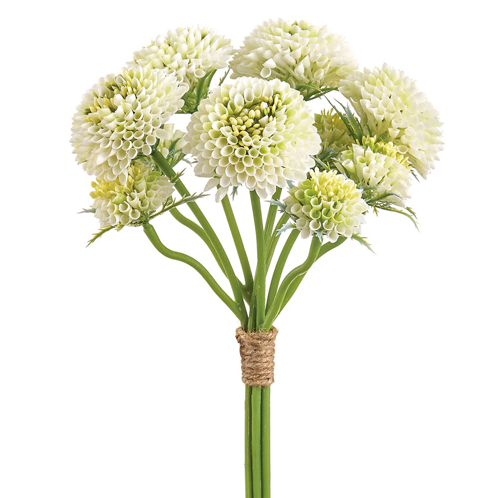14" Pompon Dahlia Silk Flower Bouquet -Cream/Green (Pack of 12)