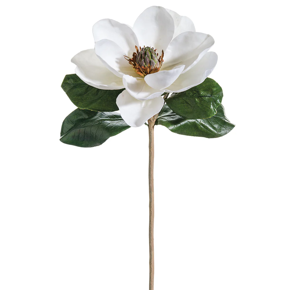 14" Silk Magnolia Flower Spray Pick -White (Pack of 6)