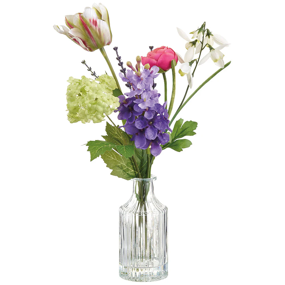 14" Snowball, Lilac & Tulip Silk Flower Arrangement w/Glass Vase -Mixed Colors (Pack of 12)