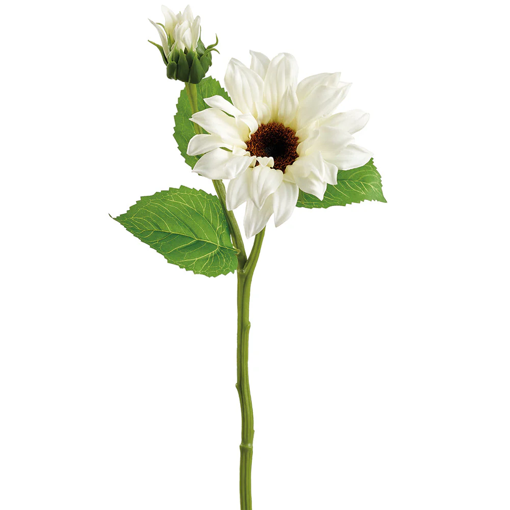 14" Sunflower Silk Flower Stem -White (Pack of 12)