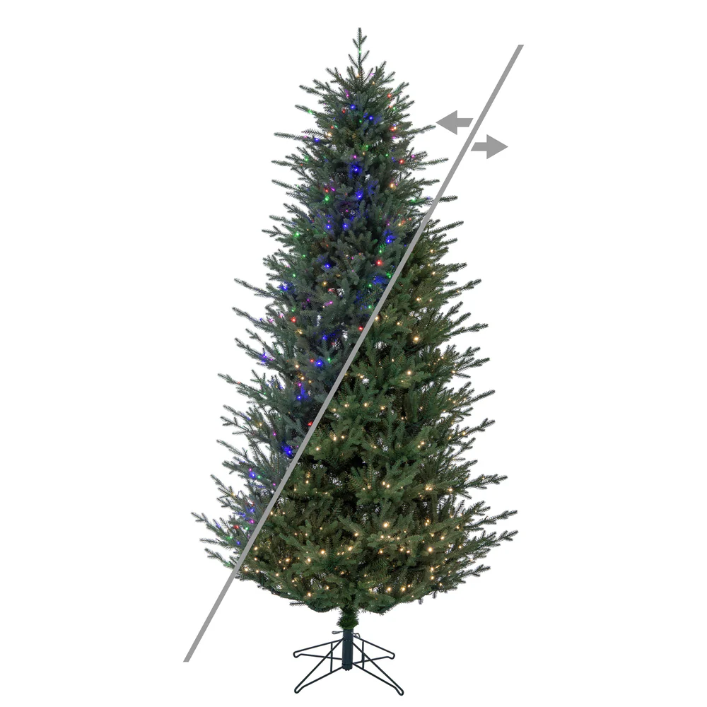 14'Hx88"W PE Slim Itasca Fraser Artificial Christmas Tree, Micro LED Pre-Lit (Multi-Mode) -Green