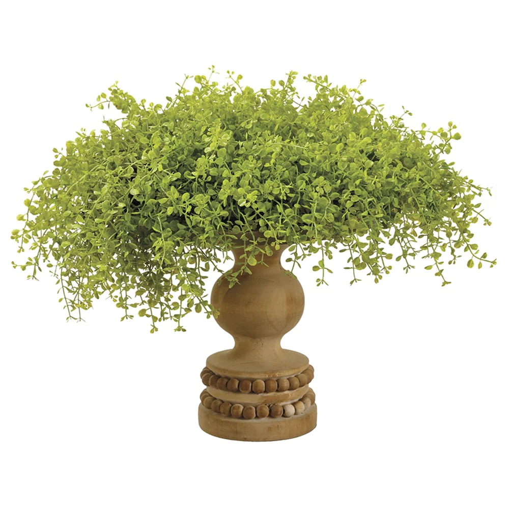 15.5" Artificial Baby's Tear Fern Plant w/Footed Wood Tray -Green