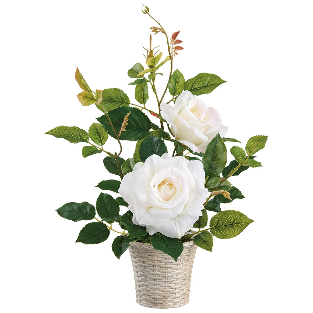 15.5" Rose Silk Flower Arrangement w/Plastic Pot -White/Blush (Pack of 6)
