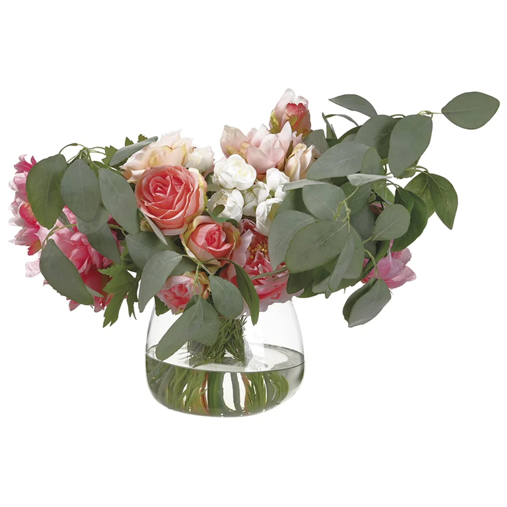 15.5"Hx23"W Silk Peony Flower & Rosemary Arrangement w/Glass Vase -Cerise/Pink (Open Box)