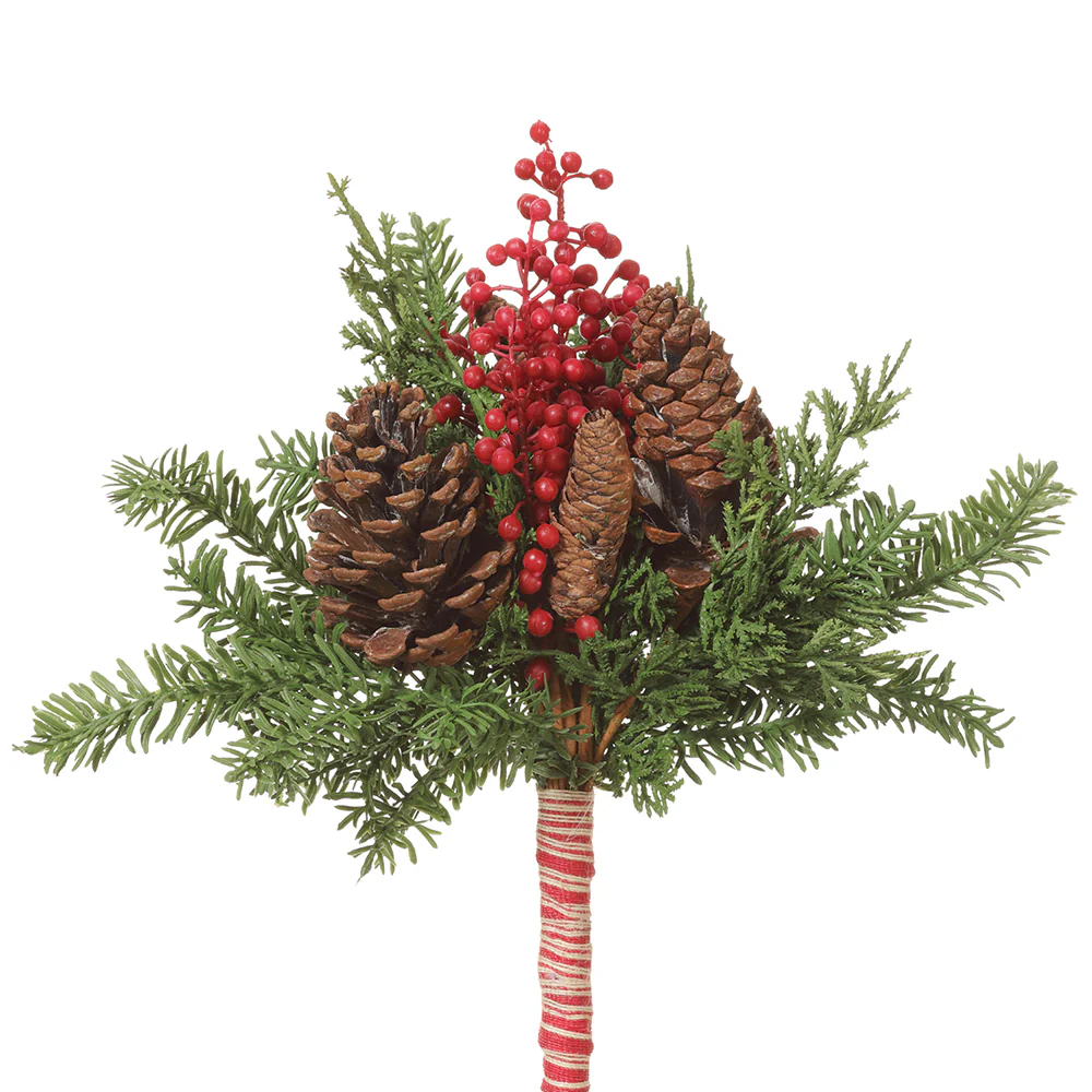 15" Artificial Berry, Pinecone & Pine Stem Bundle -Green/Red (Pack of 6)