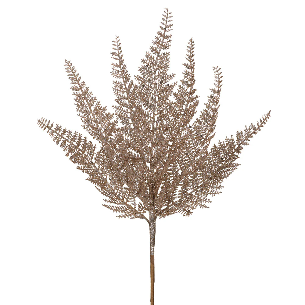 15" Glittered Artificial Fern Leaf Stem -Champagne (Pack of 6)