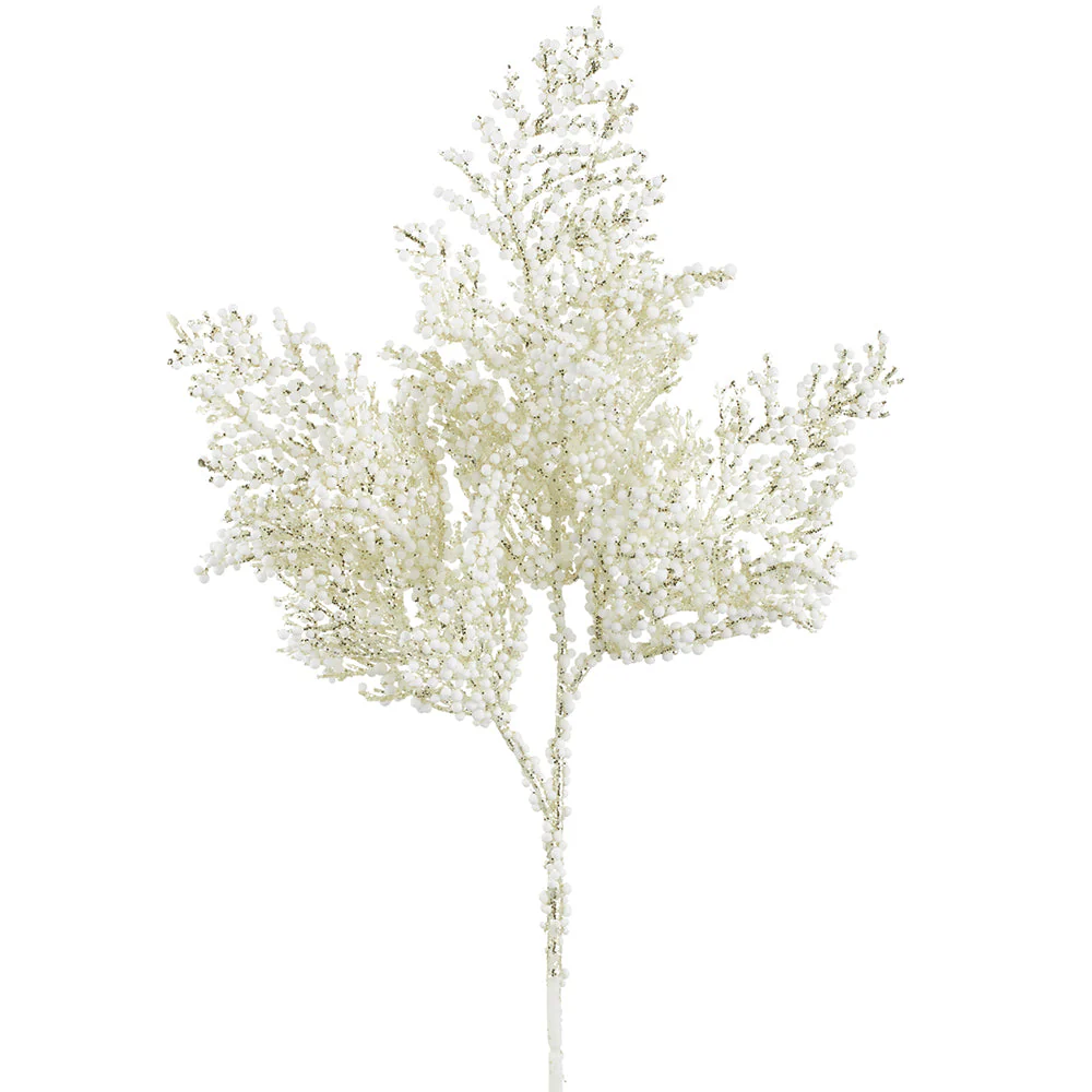 15" Glittered Artificial Mini Berry Stem -Champagne/Green (Pack of 36)