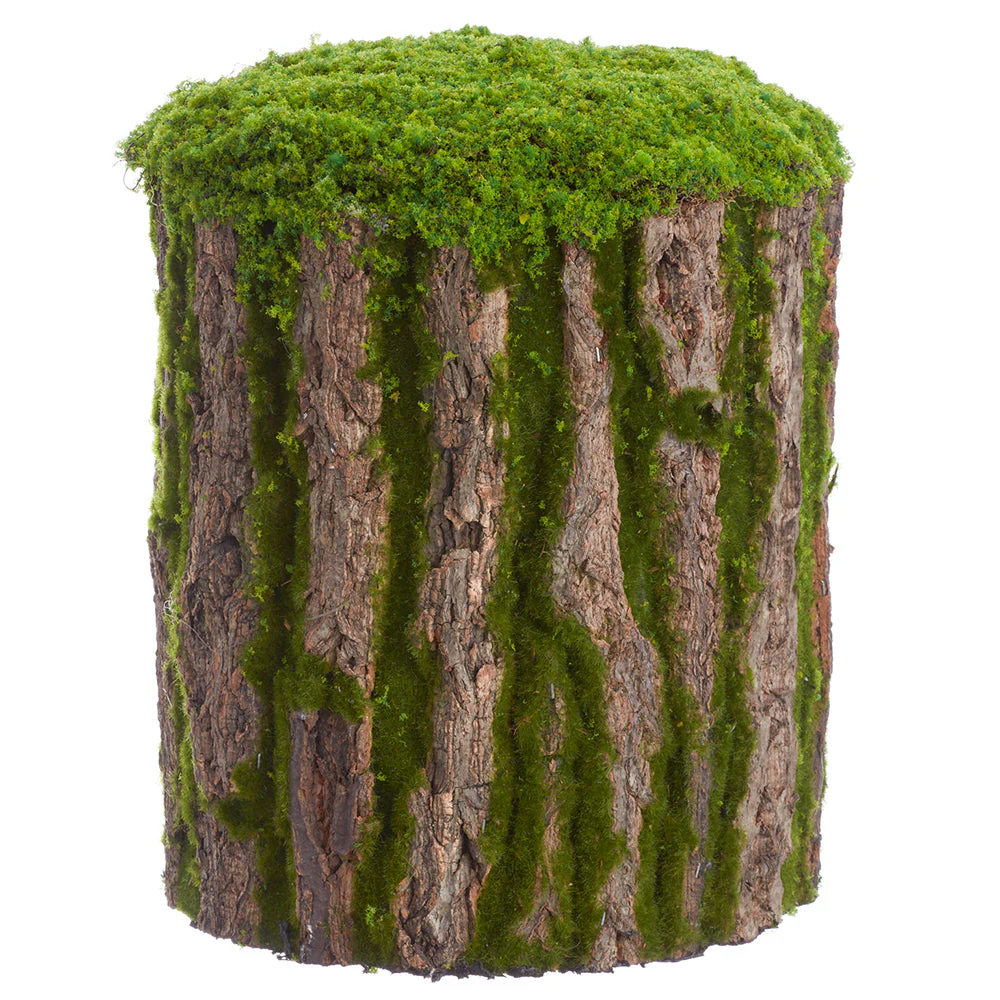 15" Moss Stump Artificial Topiary -Green