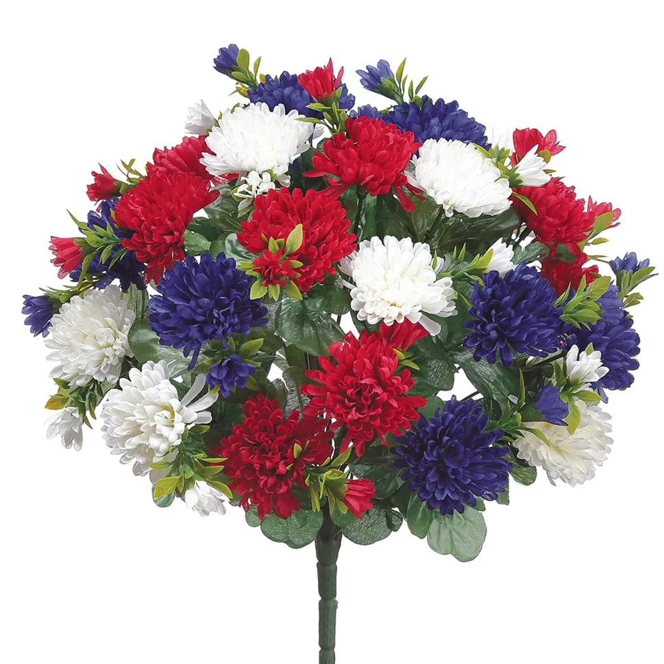 15" Mum Silk Flower Bush -Mixed Colors (Pack of 12)