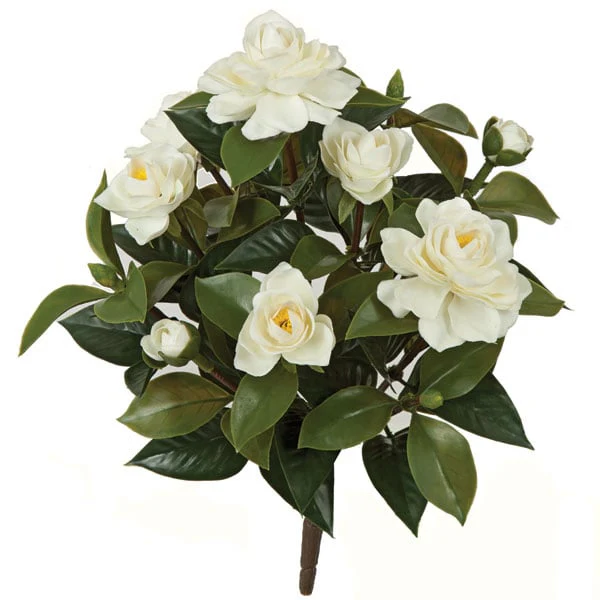 15" Outdoor UV-Proof Artificial Gardenia Flower Bush -White (Pack of 4)
