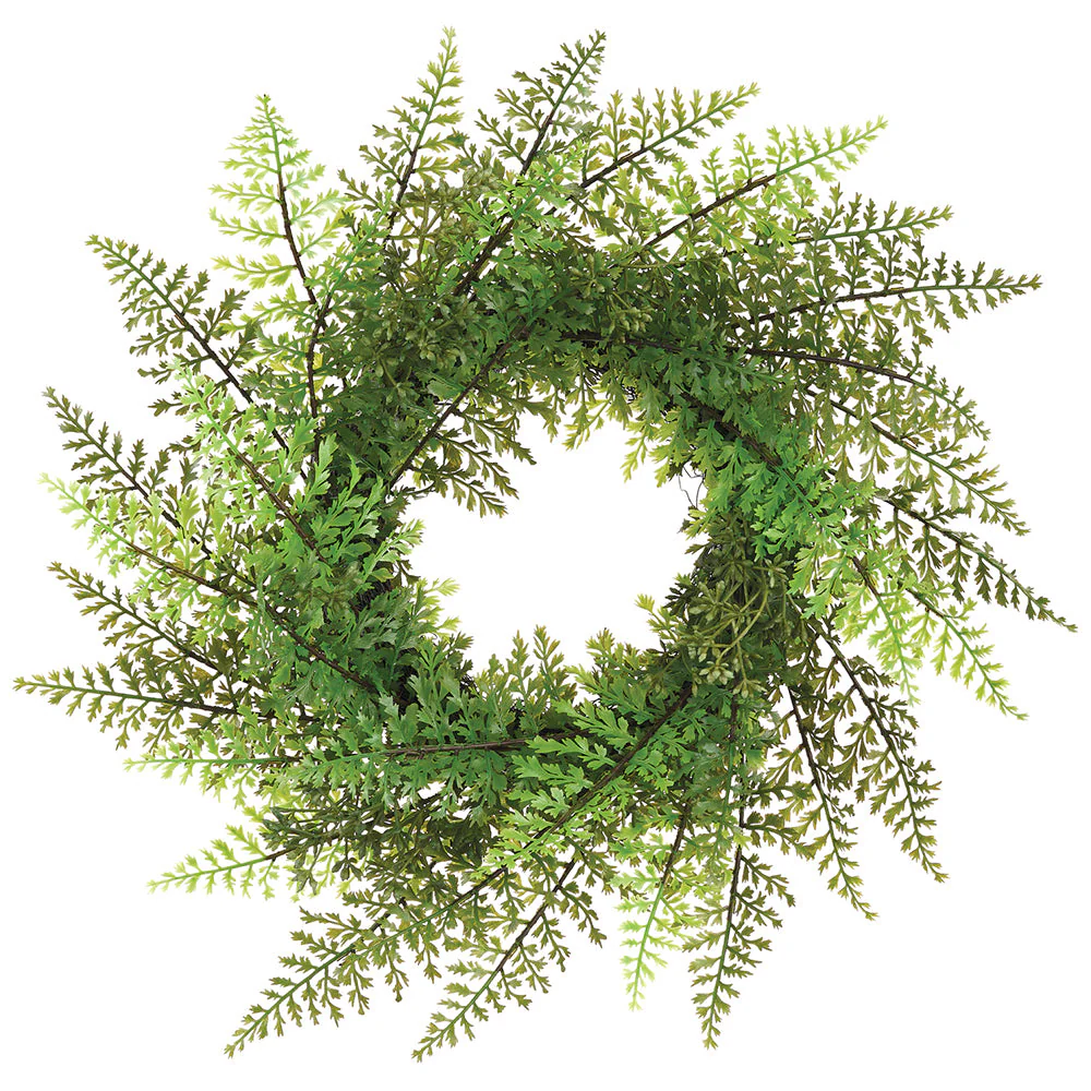 15" Outdoor UV-Resistant Artificial Mixed Fern & Skimmia Wreath -Green (Pack of 4)