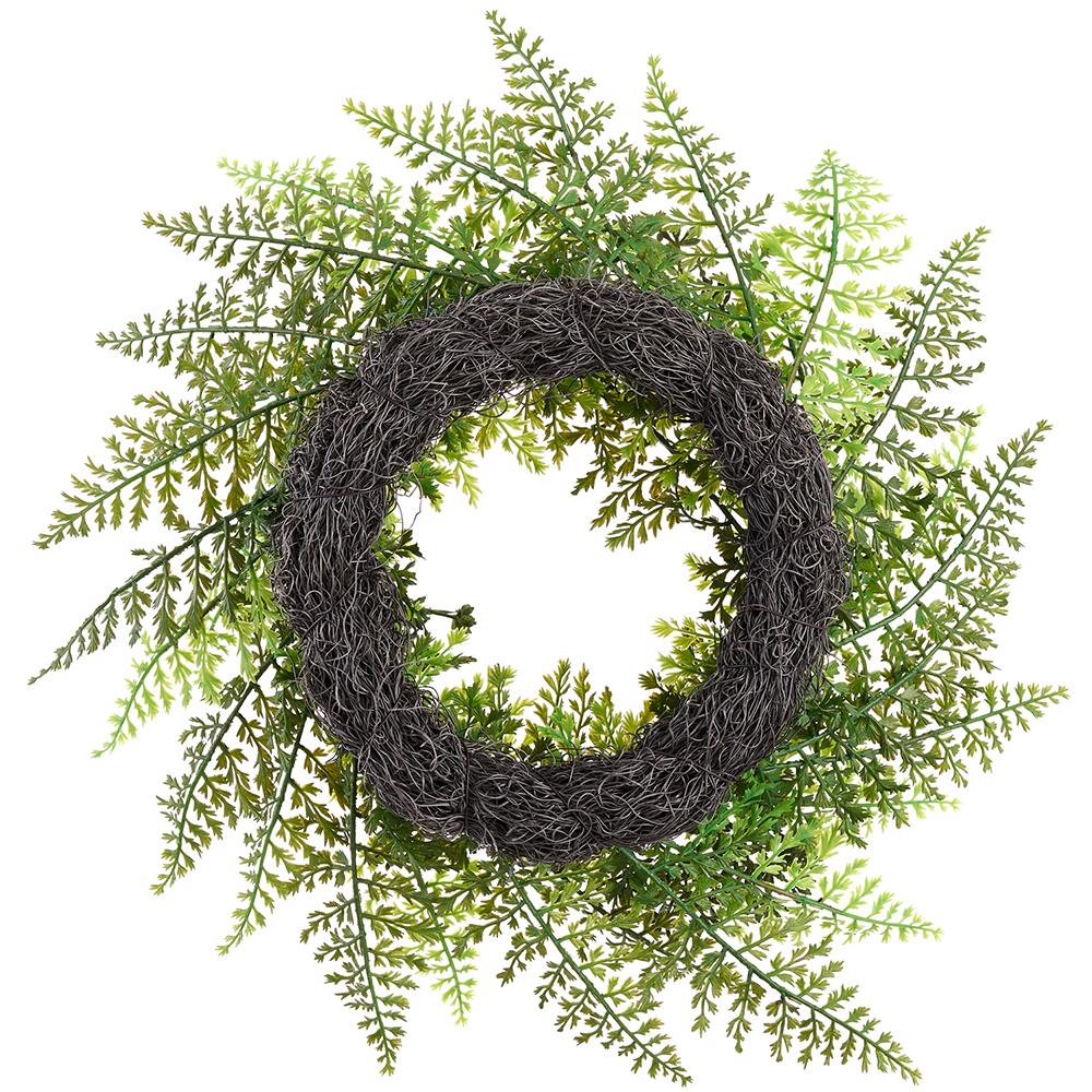 15" Outdoor UV-Resistant Artificial Mixed Fern & Skimmia Wreath -Green (Pack of 4) - Image 2