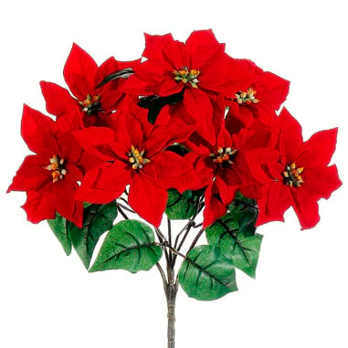 15" Outdoor Water-Resistant Artificial Poinsettia Flower Bush -Red (Pack of 12)