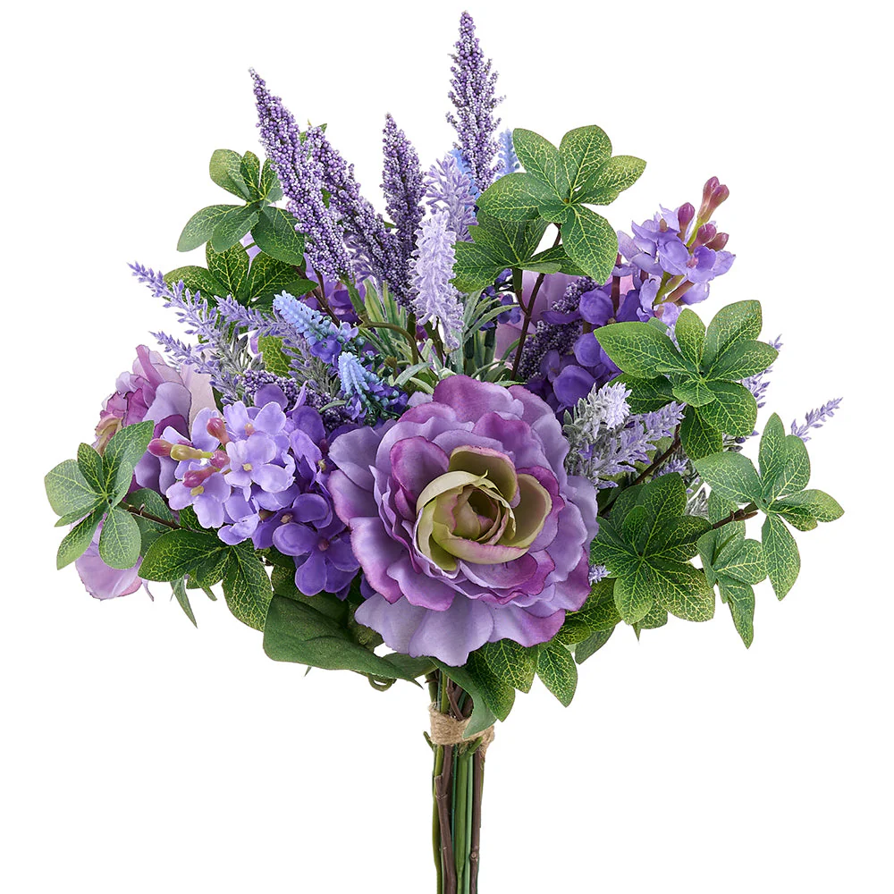 15" Ranunculus, Lilac & Lavender Silk Flower Bouquet -Purple/Lavender (Pack of 6)